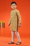 Kora By Nilesh Mitesh_Yellow Jacquard Print Quatrefoil Pattern Straight Kurta With Churidar _Online_at_Aza_Fashions