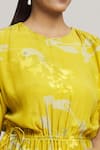 LABEL SHRISTI CHETANI_Yellow Crepe Printed Abstract Round Rangat Flared Kurta With Pant _at_Aza_Fashions