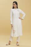 Buy_TINA EAPEN COLLECTIVE_White Cotton Silk Printed Floral Mandarin Collar Kurta And Pant Set _at_Aza_Fashions