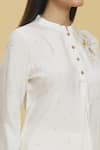 Shop_TINA EAPEN COLLECTIVE_White Cotton Silk Printed Floral Mandarin Collar Kurta And Pant Set _Online_at_Aza_Fashions