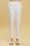 TINA EAPEN COLLECTIVE_White Cotton Silk Printed Floral Mandarin Collar Kurta And Pant Set _at_Aza_Fashions