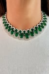 Buy_Prerto_Emerald Green Embellished Double-layered Drop Necklace_at_Aza_Fashions