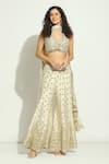 Buy_Vandana Sethi_Ivory Silk Crystals, Zari Halter Neck Mirror Embroidered Blouse Sharara Set _at_Aza_Fashions