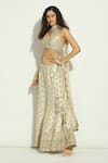 Shop_Vandana Sethi_Ivory Silk Crystals, Zari Halter Neck Mirror Embroidered Blouse Sharara Set _Online_at_Aza_Fashions