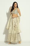 Buy_Vandana Sethi_Ivory Dupion Silk Embroidery Mirror V Neck Blouse Sharara Set _Online_at_Aza_Fashions