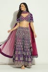 Buy_Vandana Sethi_Purple Dupion Silk Embroidery Mirror V Neck Work Blouse Sharara Set _at_Aza_Fashions