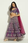 Buy_Vandana Sethi_Purple Dupion Silk Embroidery Mirror V Neck Work Blouse Sharara Set _Online_at_Aza_Fashions