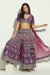 Vandana Sethi_Purple Dupion Silk Embroidery Mirror V Neck Work Blouse Sharara Set _at_Aza_Fashions