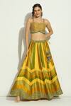 Buy_Vandana Sethi_Yellow Silk Crystals, Tassels, Mirrors Chevron Pattern Lehenga Set With Shrug _Online_at_Aza_Fashions