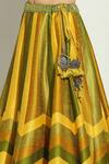Buy_Vandana Sethi_Yellow Silk Crystals, Tassels, Mirrors Chevron Pattern Lehenga Set With Shrug 