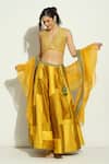 Buy_Vandana Sethi_Yellow Silk Crystals, Mirrors, Embroidery V-neck Geometric Pattern Lehenga Set _at_Aza_Fashions