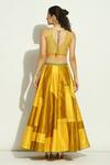 Vandana Sethi_Yellow Silk Crystals, Mirrors, Embroidery V-neck Geometric Pattern Lehenga Set _Online_at_Aza_Fashions