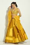 Buy_Vandana Sethi_Yellow Silk Crystals, Mirrors, Embroidery V-neck Geometric Pattern Lehenga Set _Online_at_Aza_Fashions