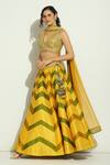 Shop_Vandana Sethi_Multi Color Silk Crystals, Mirrors Multicolor Chevron Embroidered Lehenga Set _Online_at_Aza_Fashions