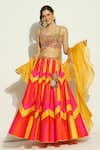 Buy_Vandana Sethi_Multi Color Silk, Chiffon Mirrors, Crystals Chevron Patchwork Lehenga Set _at_Aza_Fashions
