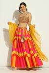Shop_Vandana Sethi_Multi Color Silk, Chiffon Mirrors, Crystals Chevron Patchwork Lehenga Set _Online_at_Aza_Fashions