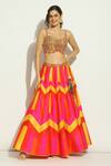 Vandana Sethi_Multi Color Silk, Chiffon Mirrors, Crystals Chevron Patchwork Lehenga Set _at_Aza_Fashions