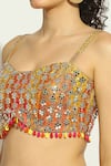 Shop_Vandana Sethi_Multi Color Silk, Chiffon Mirrors, Crystals Chevron Patchwork Lehenga Set _at_Aza_Fashions