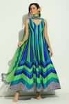 Buy_Vandana Sethi_Multi Color Silk Mirrors, Chevron Stripe Pattern Anarkali With Dupatta _at_Aza_Fashions