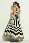 Vandana Sethi_Black Dupion Silk Embroidery Chevron V Neck Stripe Pattern Anarkali With Dupatta _Online_at_Aza_Fashions