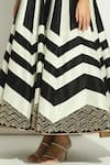 Buy_Vandana Sethi_Black Dupion Silk Embroidery Chevron V Neck Stripe Pattern Anarkali With Dupatta 