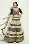 Buy_Vandana Sethi_Black Dupion Silk Embroidery Mirror Leaf Neck Work Lehenga Set _at_Aza_Fashions