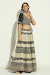 Buy_Vandana Sethi_Black Dupion Silk Embroidery Mirror Leaf Neck Work Lehenga Set _Online_at_Aza_Fashions