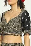 Shop_Vandana Sethi_Black Dupion Silk Embroidery Mirror Leaf Neck Work Lehenga Set _at_Aza_Fashions