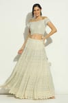 Vandana Sethi Ivory Net Crystals, Embroidery Off-shoulder Chikankari Work Lehenga Set at Aza Fashions Vandana Sethi_Ivory Net Crystals, Embroidery Off-shoulder Chikankari Work Lehenga Set _at_Aza_Fashions