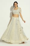 Shop Vandana Sethi Ivory Net Crystals, Embroidery, Stones Square Neck Swarovski Work Lehenga Set Online at Aza Fashions Shop_Vandana Sethi_Ivory Net Crystals, Embroidery, Stones Square Neck Swarovski Work Lehenga Set _Online_at_Aza_Fashions
