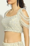 Shop Vandana Sethi Ivory Net Crystals, Embroidery, Stones Square Neck Swarovski Work Lehenga Set at Aza Fashions Shop_Vandana Sethi_Ivory Net Crystals, Embroidery, Stones Square Neck Swarovski Work Lehenga Set _at_Aza_Fashions