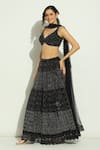 Shop_Vandana Sethi_Black Net Embroidery Chikankari Plunge V Neck Work Lehenga Blouse Set_Online_at_Aza_Fashions