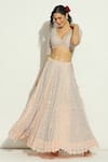 Shop Vandana Sethi Pink Net Embroidery, Stones Plunge Neck Swarovski Bridal Lehenga Set Online at Aza Fashions Shop_Vandana Sethi_Pink Net Embroidery, Stones Plunge Neck Swarovski Bridal Lehenga Set _Online_at_Aza_Fashions