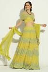 Buy_Vandana Sethi_Multi Color Net Embroidery Chikankari Broad V Neck Blouse Lehenga Set _at_Aza_Fashions