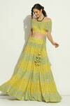 Buy_Vandana Sethi_Multi Color Net Embroidery Chikankari Broad V Neck Blouse Lehenga Set _Online_at_Aza_Fashions