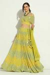 Shop_Vandana Sethi_Multi Color Net Embroidery Chikankari Broad V Neck Blouse Lehenga Set _Online_at_Aza_Fashions