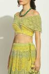 Shop_Vandana Sethi_Multi Color Net Embroidery Chikankari Broad V Neck Blouse Lehenga Set _at_Aza_Fashions