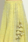 Vandana Sethi_Yellow Net Embroidery Chikankari Broad V Neck Geometric Lehenga Blouse Set_at_Aza_Fashions