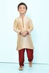 Buy_Samyukta Singhania_Beige Silk, Chanderi Band Collar Straight Kurta Set_at_Aza_Fashions