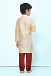 Shop_Samyukta Singhania_Beige Silk, Chanderi Band Collar Straight Kurta Set_at_Aza_Fashions