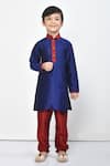 Buy_Samyukta Singhania_Blue Kurta Dupion Silk Plain Contrast Maroon Collar Straight Set _at_Aza_Fashions