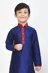 Buy_Samyukta Singhania_Blue Kurta Dupion Silk Plain Contrast Maroon Collar Straight Set _Online_at_Aza_Fashions