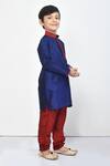 Shop_Samyukta Singhania_Blue Kurta Dupion Silk Plain Contrast Maroon Collar Straight Set _Online_at_Aza_Fashions
