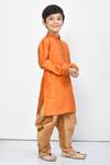 Petite Pomme_Orange Silk Embroidery Thread Collar Kurta Dhoti Pant Set_at_Aza_Fashions