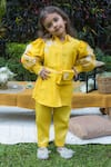 Buy_Ba Ba Baby clothing co_Yellow Silk Embroidered Applique Blossom Floral Shirt Pant Set_at_Aza_Fashions