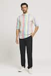Buy_Aryavir Malhotra_Multi Color Cotton Stripe Pattern Shirt_at_Aza_Fashions