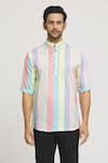 Aryavir Malhotra_Multi Color Cotton Stripe Pattern Shirt_at_Aza_Fashions
