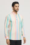 Arihant Rai Sinha_Multi Color Cotton Print Stripe Block Shirt _Online_at_Aza_Fashions