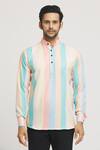 Arihant Rai Sinha_Multi Color Cotton Print Stripe Block Shirt _at_Aza_Fashions