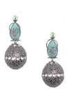 Buy_Nayaab By Sonia_Silver Plated Stones Aqua Noir Elegance Drop Earrings _at_Aza_Fashions